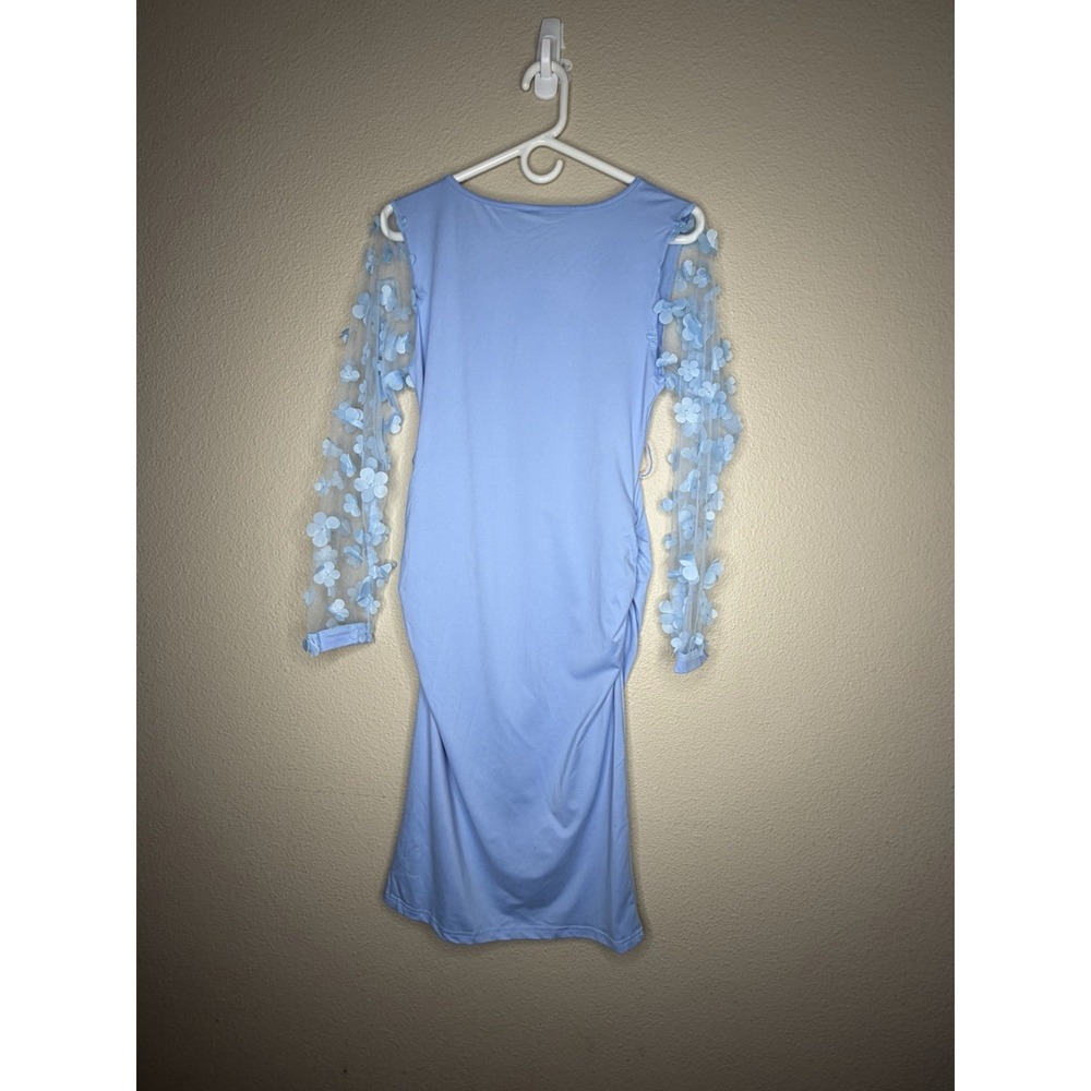 Blue Floral Mesh Sleeve Mini Dress S Baby Shower Baby Boy Maternity Fairycore